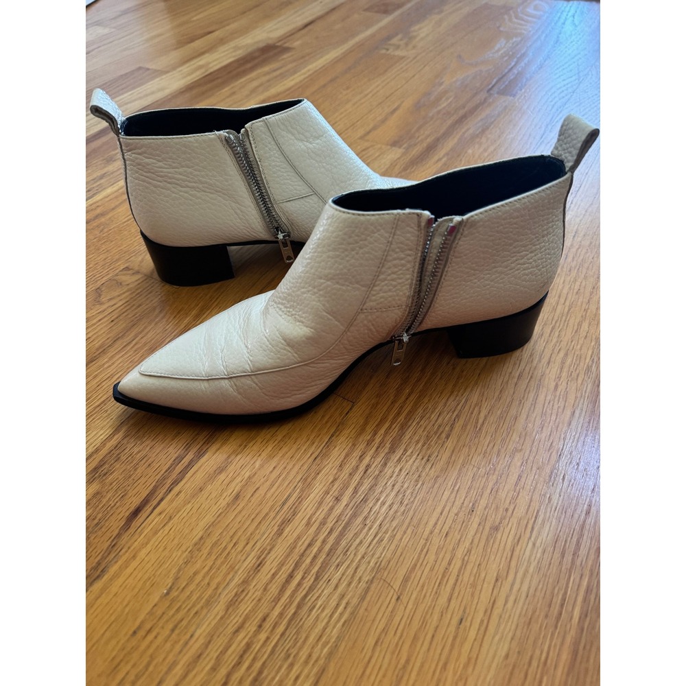 Everlane Made in Italy Cream Pebbled Leather Ankle Boots Block Heel Size 7.5